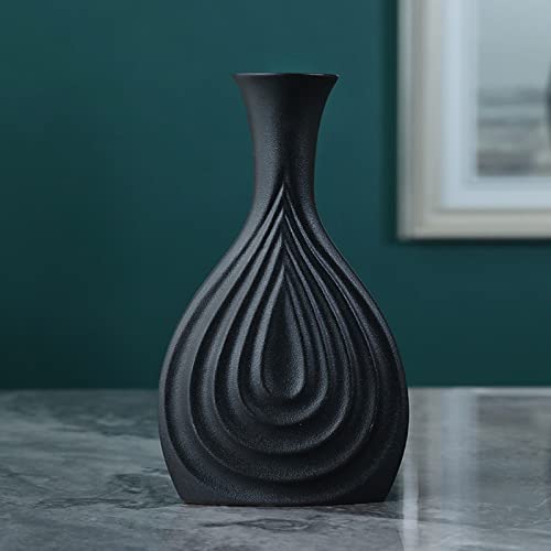 MSUIINT Modern Abstract Ceramic Vase, 8 in Matte Black Geometric Art Ceramic Vase, Nordic Style Stylish Minimalist Decorations Flower Vase for Home Living Room Kitchen Centerpiece Office