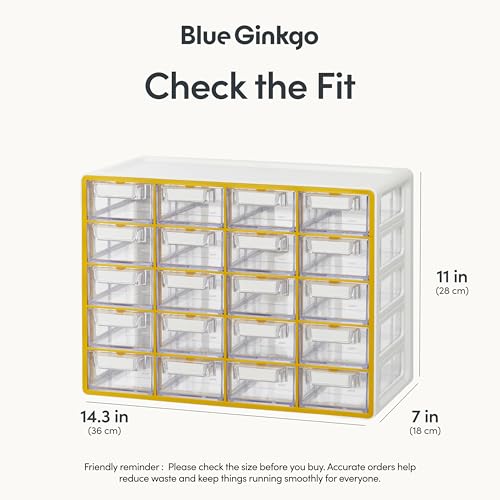Blue Ginkgo Small 20-Drawer Cabinet – Stackable Clear Organizer for Hardware, Beads, Plastic Bricks, Office, and Craft Storage (Made in Korea, Yellow) - color: YELLOW, size: 20 Drawer