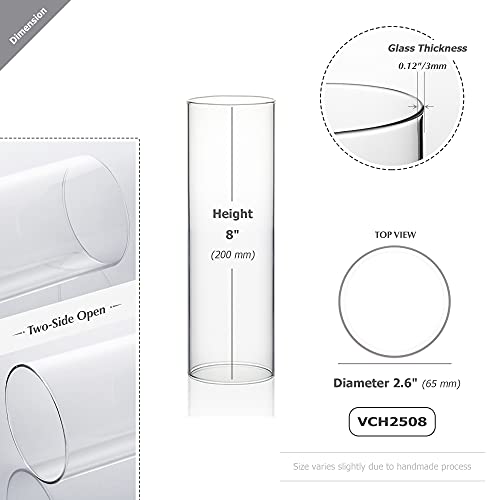 WGVI Hurricane Candle Holder Sleeve, Wide 2.5", Height 8", Clear Glass Cylinder Candleholder, Chimney Tube, Open Ended Candle Shade, 1 Piece - size: 2.5"x8"H