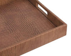 HofferRuffer Rectangle Serving Tray with Hole Handles for Coffee Table, Breakfast, Tea, Food, Butler - Countertop, Kitchen, Vanity Serve Tray, 16.2 x 12.2 x 2 inches, Faux Leather (Antique Brown) - color: Antique Brown, size: 16.2" x 12.2" x 2"