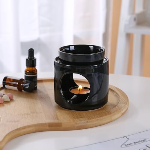 Essential Oil Burner for Scented Oil, Oil Warmer, Tealight Wax Melt Warmer, Candle Diffuser, Tea Light Holder, Black - color: Black