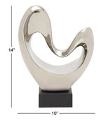 Deco 79 Polystone Abstract Decorative Sculpture Heart Home Decor Statue with Black Base, Accent Figurine 10" x 5" x 14", Silver