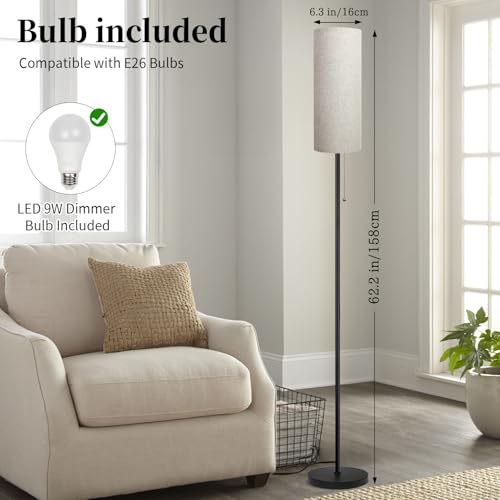 Floor Lamp for Living Room, Modern Standing Lamps with Lampshade, Minimalist Tall Lamp with Chain Switch for Living Room, LED Bulb Included (Beige Shade) - color: Beige Shade
