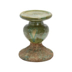 Creative Co-Op 2-Tone Sculptural Terracotta Pillar Candle Holder, Distressed Green - color: Green, size: 5.5" W x 6.5" H