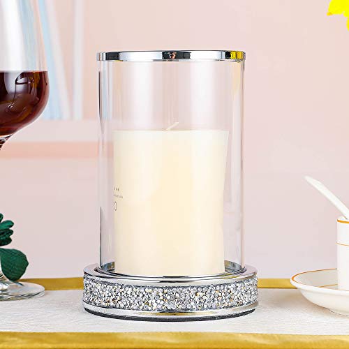 Pillar Candle Holders set of 2,Hurricane Candle Holders for Pillar Candle,Glass Candle Holder for Coffee Dining Table, Wedding, Christmas, Halloween, Home Decoration,Silver Candle Holders - color: Silver Rhinestone
