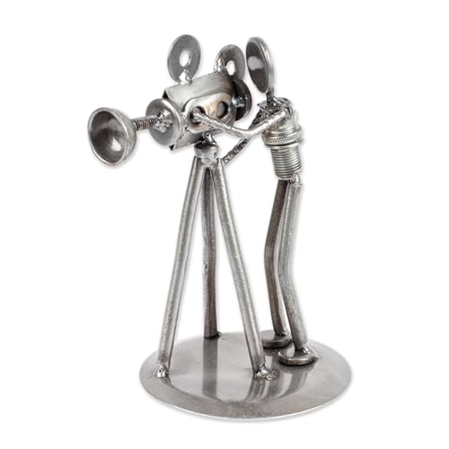 NOVICA Metallic Decorative Recycled Metal Sculpture, 7.25" Tall, 'Rustic Camera Man'