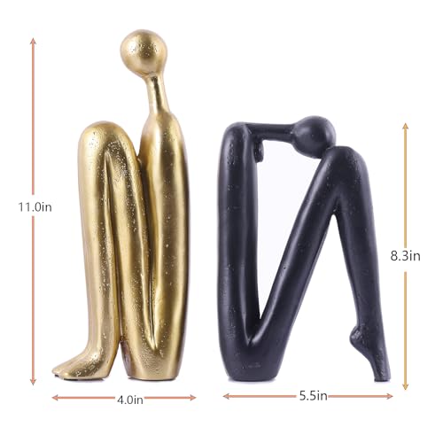 Modern Decorative Bookends,Gold and Black Book Ends for Heavy Books,Thinker Statue Decor,Book Holders for Book Shelves,Unique Office Desk Decorations, Bookshelf Decoration - color: Black and Gold
