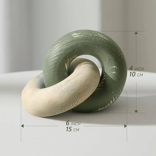 EOSAHR Boho Pine Wood Knot Decor - Wooden Chain Link Decor for Coffee Table, Book Shelf & Side Table - Decorative Knot with Simple Modern for Green Living Room Decor (Green & Yellow) - color: Green & White
