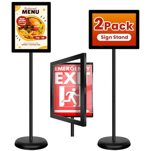 2 Pack Sign Holder Stand 8.5x11 Inch - Pedestal Floor Standing Sign Holder with Adjustable 360° Rotating Plastic Frame, Standing & Poster Sign Stand for Business, Mall, Schools, Restaurants - color: Black, size: Sign Holder Stand 8.5x11 – 2 Pack