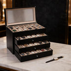 Bey-Berk Custom Personalized Watch Box Organizer - 48 Slot Luxury Solid Wood Designer Display, Large Watch Slots - color: Black