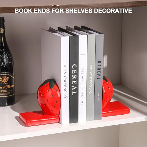 Novelty Strawberry Cute Bokends for Shelves Decorative. Book Ends for Heavy Books.Ceramic Book Holder Stopper for Home Office Desk Bookshelf Decoration.