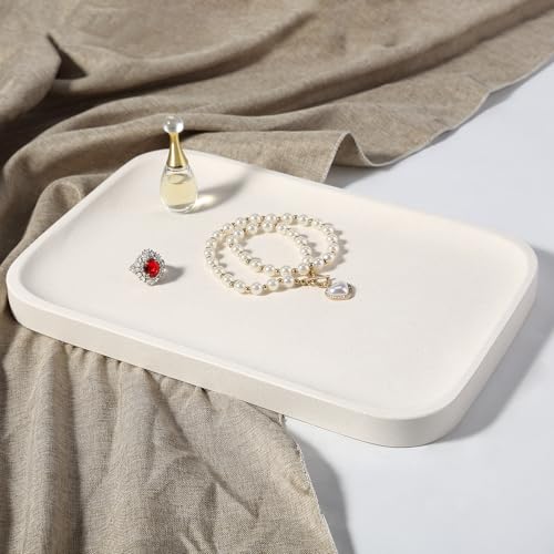 Koville Marble Tray, 12"x8" Natural Stone Vanity Tray for Countertop Bathroom Kitchen Dresser, Decorative Marble Catchall Trays for Perfume Jewelry, Rectangular Serving Tray(Beige) - color: Beige