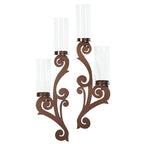 Augustine Scrollwork Candle Wall Sconce Pair | Antique Copper | Metal Designs with Included Hurricane Style Glass Candleholder - color: Antique Copper