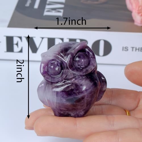 2 Inch Owl Figurine Handcrafted,Amethyst Healing Crystal Animal Sculpture,Home Decor Unique Gift for Collectors,Crystal Artwork Nature Lovers Birthday Anniversary Present Spiritual Gift - color: Amethyst Owl