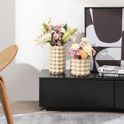 Bubble Vases, Set of 2 Ceramic Vase for Flowers, Boho Ceramic Flower Vases for Decor, Tall Bubble Vase for Living Room, Dining Table, Wedding, Mantel, Coffee Table(Beige) - color: Beige, size: Large+Medium