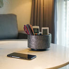 lizimandu Round Leather Art Supply Organizer,Remote Control Holder,360 Degree Spinning,Multi-Functional Pencil Holder,4 Compartments Desktop Stationary Organizer(1-Grey) - color: 1-Grey