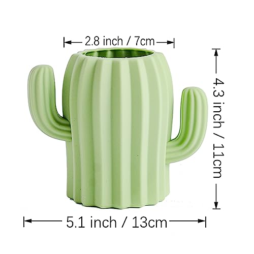 Silicone Pen Holder Cactus Cute Pencil Holder Cup Pot for Desk for Kids Office Decor Desk Organizer Makeup brush Holder Toothbrush Holder (Green) - color: Green