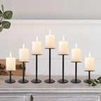 Set of 7 Metal Black Candle Holders, Assemblable Pillar and Taper Candlesticks, Halloween Fall Thanksgiving Day Dining Table Centerpieces Decor, Mantle Fireplace Candle Sticks Decorations