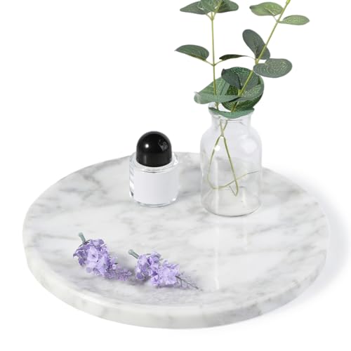 Natural Marble Decorative Tray for Bathroom Bedroom Kitchen Dresser, 9.8” Round Vanity Trays for Jewelry, Perfume, Cosmetic, Candle, Countertop Storage Organizer for Home Decor White, Arabescato - color: Arabescato, size: 9.8"