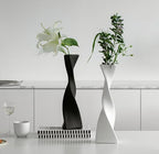 7.28 Inch Black Small Ceramic Bud Vase Tall Twisted Minimalist Vase for Single Stem Flowers Narrow Neck Decorative Floral Bottle Home Office Table Decor