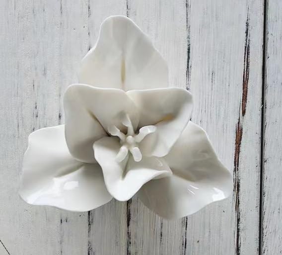 Handmade 3D Wall Art Hanging Sculpture, Porcelain Lily Flower Decoration for Home Office Decor (White, 3.15") - color: White,Lily,