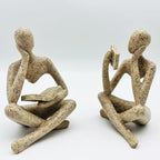 2 Pcs Home Decor Sandstone Reading Thinker Statue Modern Figurines Abstract Aesthetic Sculpture Thinker Statuettes of Resin for Home Decoration Living Room Office Bookshelf Shelf Table