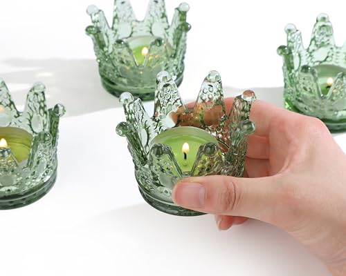 Vixdonos Votive Candle Holders Set of 6 Crown Glass Tealight Candle Holder for Wedding, Party and Home Decor(Green) - color: Green, size: 6PCS