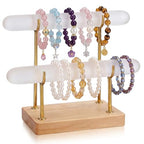 RattanView Selenite Bracelet Holder Display Stand Crystal Healing Goth Bracelet Display Stand Detachable Jewelry Wrap Watch Organizer Holder with Wooden Base for Bangles Charging Clean (2 Tier) - style: 2 Tier