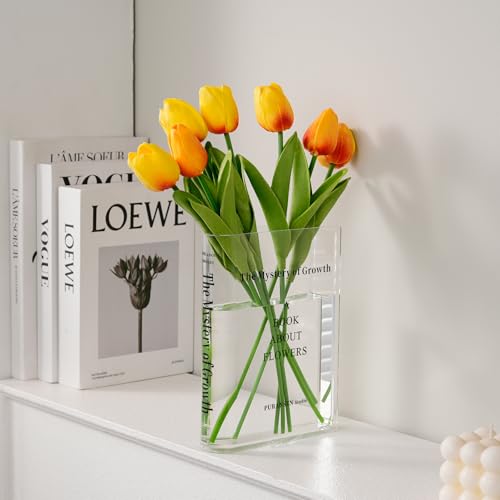 Puransen Clear Book Flower Vase - Floral Bookshelf Decor, Acrylic Flower Holder & Space-Saving Organizer, Modern Home Office/Study Desk Minimalist Aesthetic (Not Including Flowers) - color: Clear - B