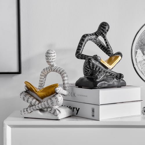 Bookends for Shelves, Decorative Book Ends, Heavy Duty Book Stoppers, Thinker Statue Decor, Modern Home Office Decoration Bookshelf Accessories