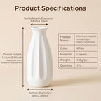 White Ceramic Flower Vase Matte Finish Modern Home Decor for Wedding Centerpiece Dinner Table Office Desk Decorations