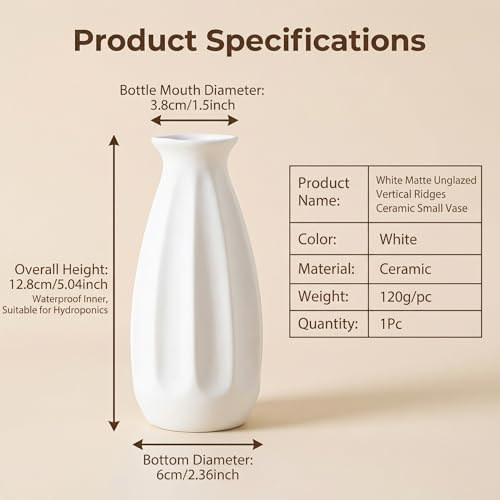 White Ceramic Flower Vase Matte Finish Modern Home Decor for Wedding Centerpiece Dinner Table Office Desk Decorations
