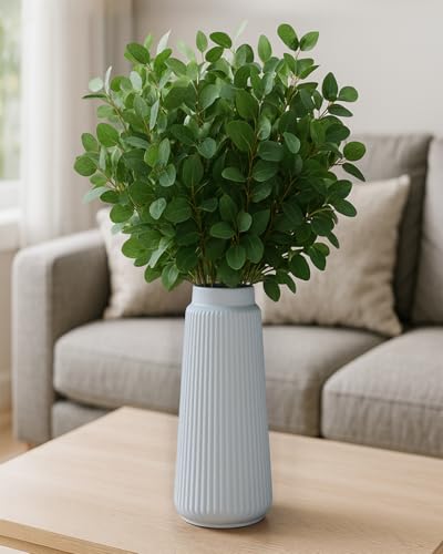 White Ceramic Vase, 8 Inch Conical Flower Vase for Pampas Grass, Modern Minimalist Ribbed Decorative Vase for Living Room Table, Shelf Decor - color: Matte White03