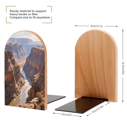 Personalized Wood Book Ends Metal Base Big Valley Landscape Printing Bookend Modern Heavy Duty Bookends for Home Or Office 1 Pair - color: Big Valley Landscape