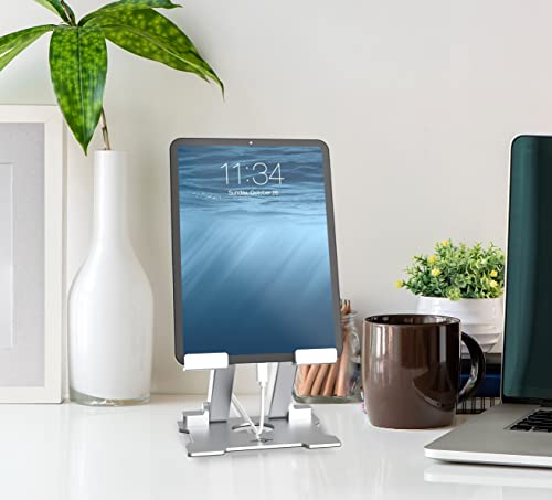 KABCON Quality Tablet Stand,Adjustable Foldable Eye-Level Aluminum Solid Up to 15-in Tablets Holder for Microsoft Surface Series Tablets,iPad Series,Samsung Galaxy Tabs,Amazon Kindle Fire,Etc.Silver - color: Large-Silver
