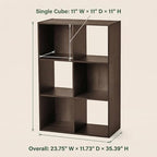 6-Cube Black Storage Rack, Equipped with Hardware Accessories and Installation Instructions. Suitable for Home and Office Can be Placed Horizontally or Vertically. (Espresso)