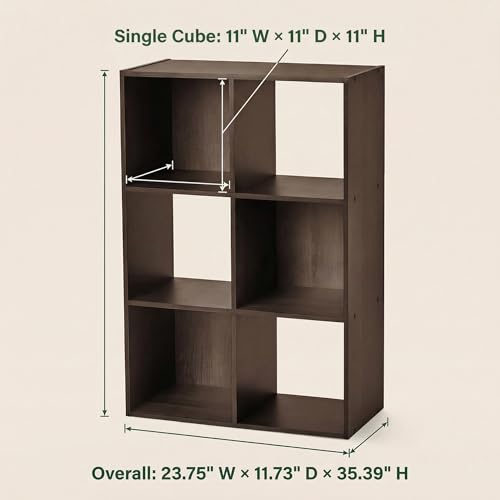 6-Cube Black Storage Rack, Equipped with Hardware Accessories and Installation Instructions. Suitable for Home and Office Can be Placed Horizontally or Vertically. (Espresso)