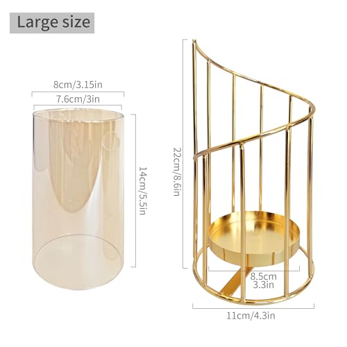 Gold Hurricane Candle Holder, Gold Glass Pillar Candle Holders with Clear Glass Sleeve - Elegant Centerpiece for Weddings, Dinners, Party Decor - color: Gold-20cm