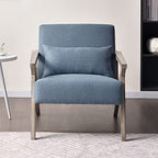 INZOY Mid Century Modern Chair with Wood Frame, Upholstered Armchair with Waist Cushion, Accent Chair for Living Room Bedroom Apartment, Easy Assembly, Blue - color: Blue