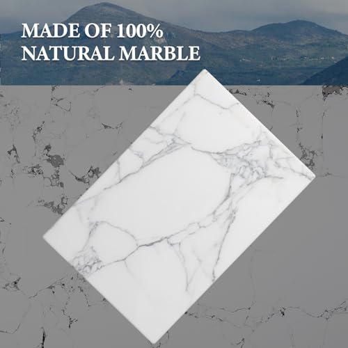 Koville Italian Natural Marble Cutting Board for Kitchen Pastry Bread Macaron Display, 12" x 8" Real Stone Slab Marble Cheese Board for Counter, Bathroom Perfume Tray Candle Plate (Arabescato) - color: Arabescato