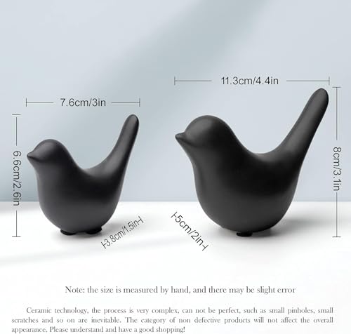 2 Pcs Ceramic Small Bird Figurines Modern Animal Statues for Home 、Room Decor and Bedroom Decor and Bookshelf Display (Black) - color: Black