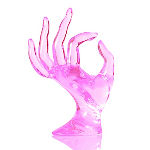 HOMEGOAL Ring Holder, Pink Room Decor, Hand Jewelry Display Holder, Danish Pastel Room Decor, Preppy Decor, Mannequin Hand, Polyresin, 7 Inch (Pink) - color: Pink