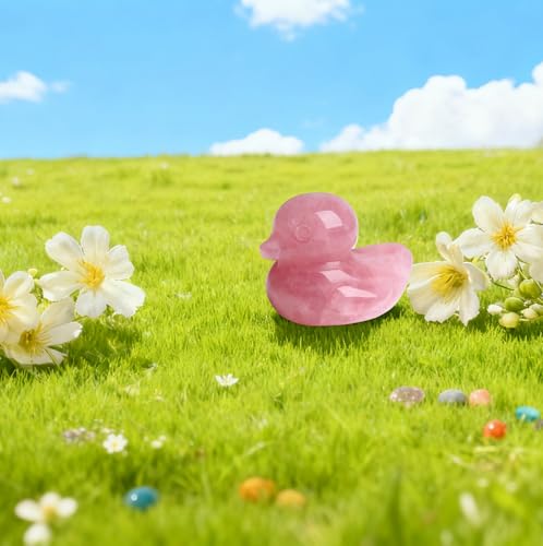 QINJIEJIE Duck Decor Rose Quartz Crystals Ducks Figurine Gemstone Healing Crystal Stone Cute Animal Statue Lucky Funny Home Room Desk Decor Stocking Stuffers Pink Duck Gifts for Women - color: Rose Quartz