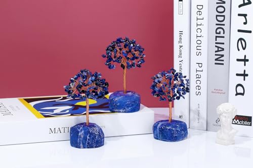 QINJIEJIE Blue Sodalite Healing Crystal Tree Decor Natural Stone Gemstone Room Office Desk Decor Gem Base Copper Wire Money Tree of Life Reiki Book Shelf Decorations Spiritual Yoga Gift for Women - color: Blue Sodalite, size: 5.2 in