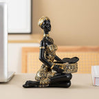 African Sitting Woman Handled Tray Resin Statue Tribal Art Figurine, Multi-Purpose Decorative Bowl Candy Dish Key Holder Jewelry Vanity Tray, Unique Housewarming Gift for Living Room Entryway Office