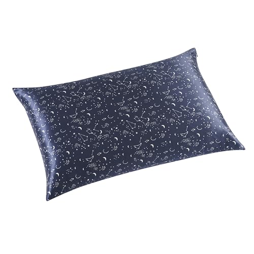 ALASKA BEAR Luxury Silk Pillowcase for Beauty Sleep, Genuine 22 Momme Mulberry Silk Pillow Case Slip for Room Decor, Navy Constellation Floral Pattern Printed, Queen Size (1pc, Gift Box) - color: Constellation, size: Queen 20''x30''