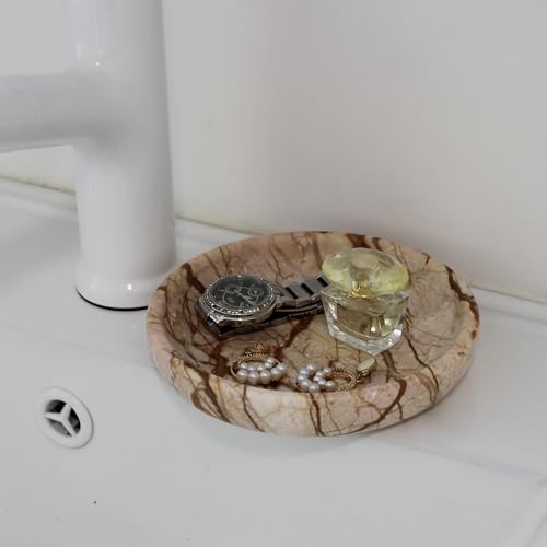 Nawgnail Natural Travertine Marble Jewelry Dish 5.5", Trinket Dish for Ring Earring, Gift for Woman Daugther(Pink Marble) - color: Pink Marble