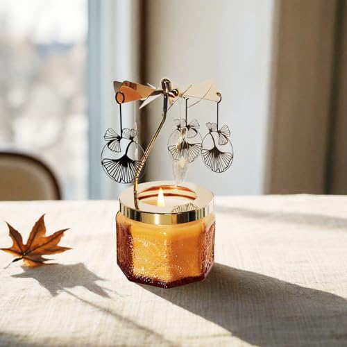 kingnero Lavender Scented Candle Carousel Rotary Candle Holder Spinning Tea Light Holder Birthday Gifts for Women, Mom, Wife, Girlfriend, Sister, Female Friends, (Ginkgo Leaf) - color: Ginkgo Leaf