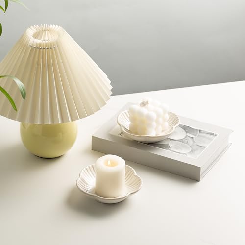 Ceramic Pillar Candle Holder Plates, Decorative Candlestick Holder, Tea Light Incense Santo Palo Holders, for Dinning, Party, Wedding, Birthday, Anniversary Decorations, 1pack (White) - color: White