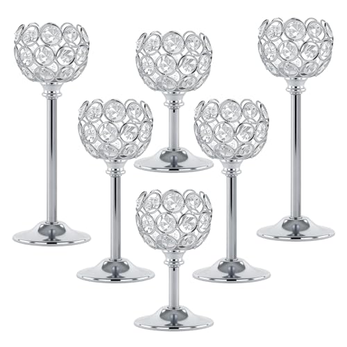 Crystal Candle Holders 2 Set of 6 - Sliver Vintage Hollow Ball Candle Stand for Table Centerpiece, Crystal Metal Tealight Candlestick for Wedding, Dining Room Decor - color: Silver, size: 2 Sets(6 Pcs)